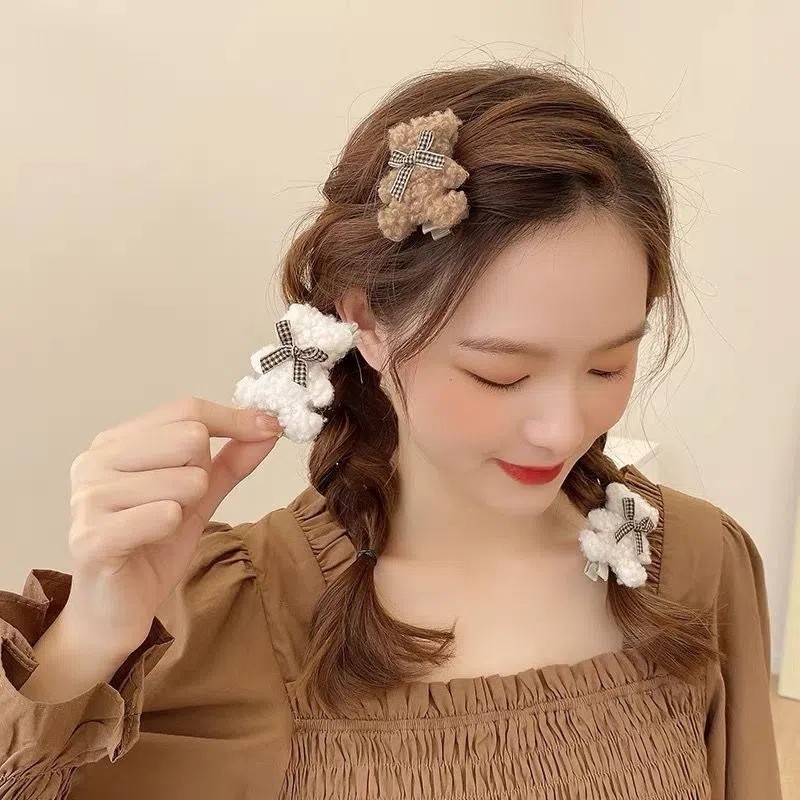 Kẹp Tóc Gấu Sang Trọng Dễ Thương Cho Bé Gái Thu Đông Nơ Kẹp Bên Nổ Mỏ Vịt Kẹp