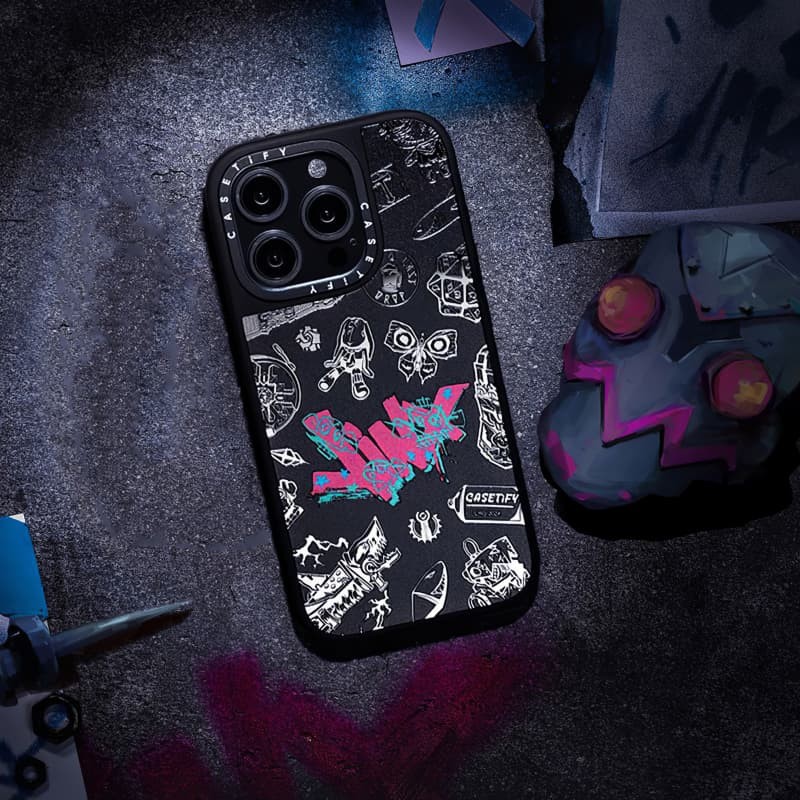 CASETiFY X ARCANE Jinx Icon Case hút từ tính Vỏ IPhone gương đen & bạc IPhone 16 15 14 13 12 Pro Max Plus Ốp điện thoại cứng có hộp khắc logo