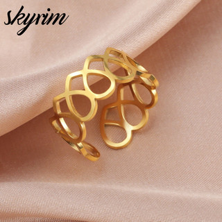 SKYRIM Nữ Nhẫn Vàng Inox Trái Tim Rỗng Xung Quanh Mở Trang Sức Có Thể Điều Chỉnh Ngày Valentine Cho Các Cặp Vợ Chồng