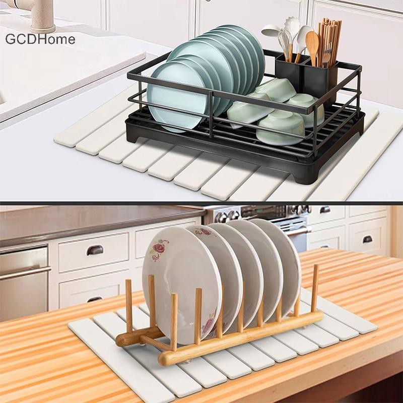 Gcdhome Đá Món Ăn Sấy Thảm Siêu Thấm Hút Diatomaceous Sấy Thảm Có Thể Gập Lại Đá Đĩa Thảm Nhà Bếp Mặt Bàn Crockery Thảm HOT