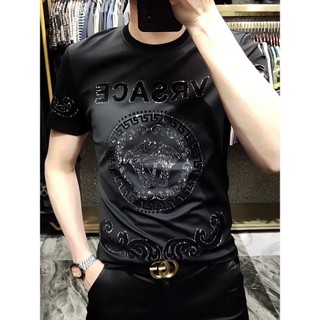 Station Street Wear Light Quần áo nam sang trọng 2023 Ice Silk Hot Diamond Áo thun ngắn tay Slim-Fit Đẹp trai Top 11.13