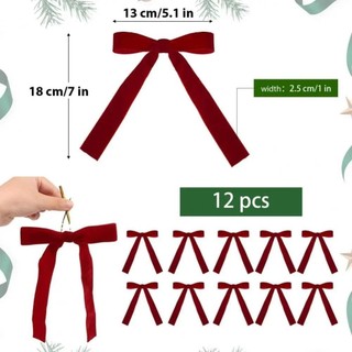 MIKYCO 12 / 24 Cái / bộ Nơ Cây Giáng Sinh, Nơ Nhung Nhung Vintage, Nơ Vòng Hoa Tự Làm Màu Đỏ Sang Trọng Nơ Trang Trí Nhà Cửa