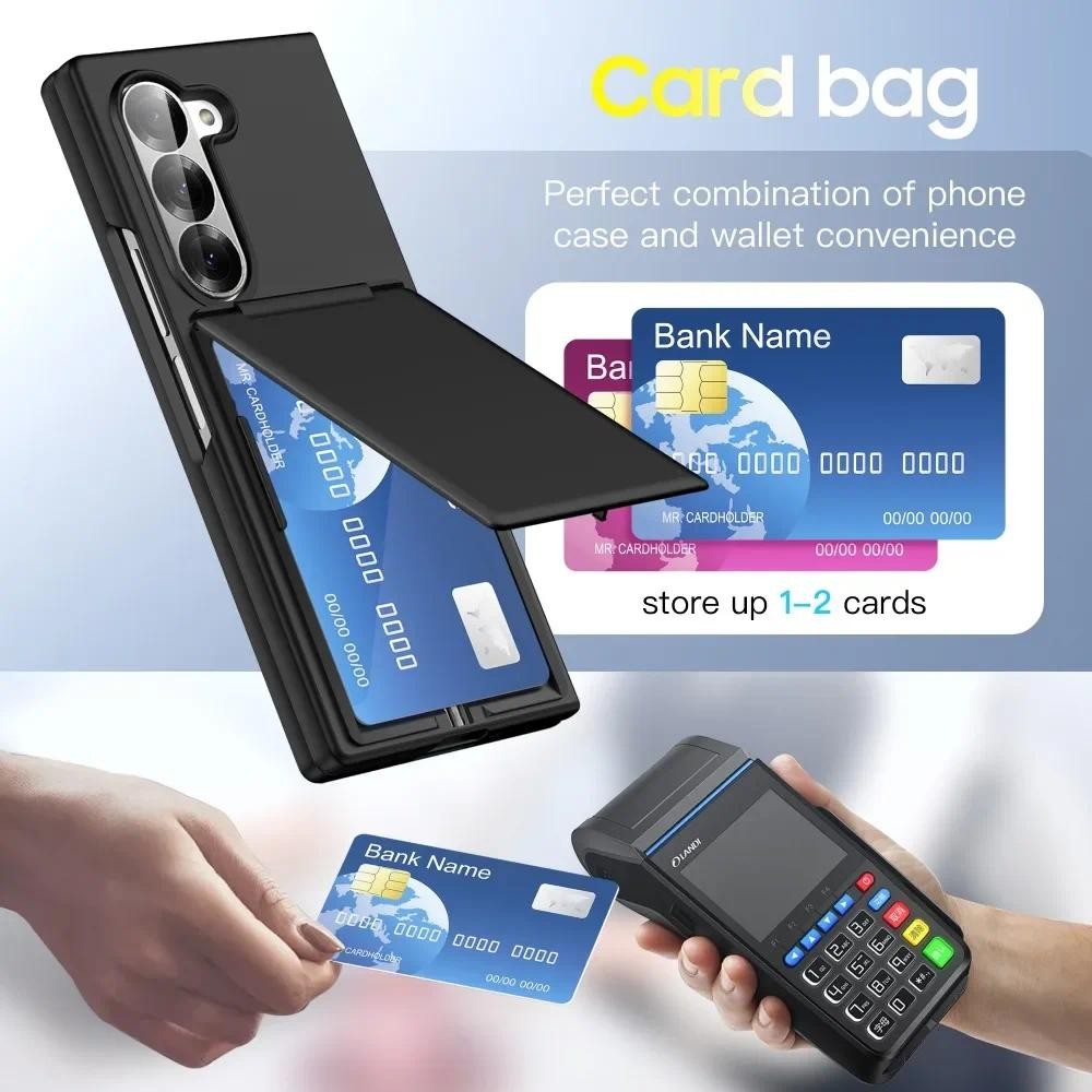 Dành Cho Samsung Galaxy Z Fold 6 5 Fold6 Fold5 5G Ví Điện Thoại Có Khe Cắm Thẻ Chân Đế Chống Sốc Bền Cứng Bảo Vệ