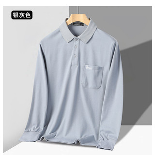Áo thun nam trung niên, cao tuổi, dài tay, polo cổ bẻ, túi, cotton, size lớn, trang phục xuân thu-CXPL