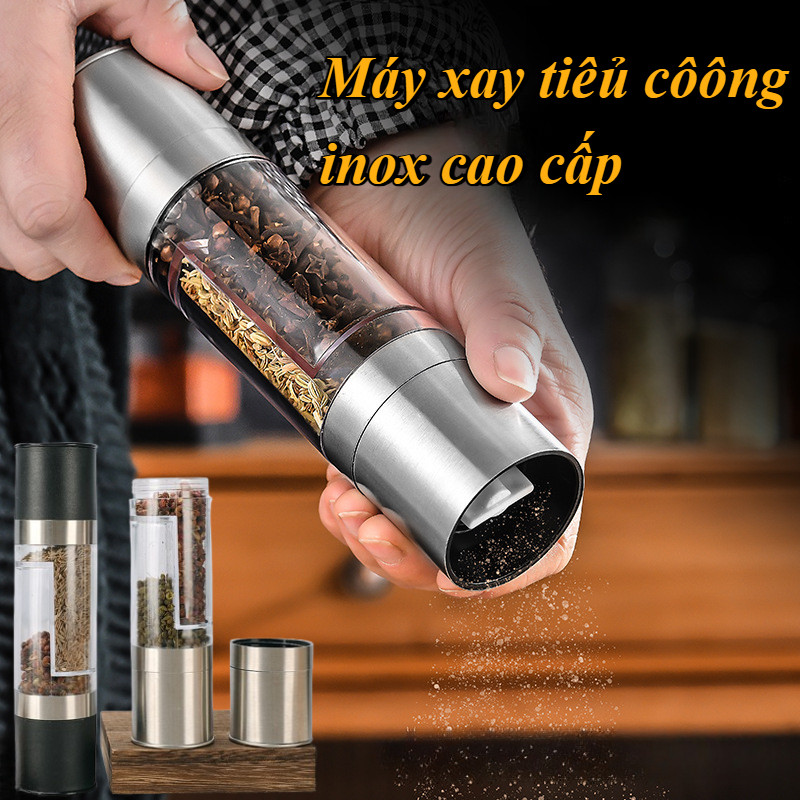 Lọ xay tiêu cầm tay thủy tinh và inox 304 cao cấp tiện lợi,máy xay tiêủ côông inox cao cấp