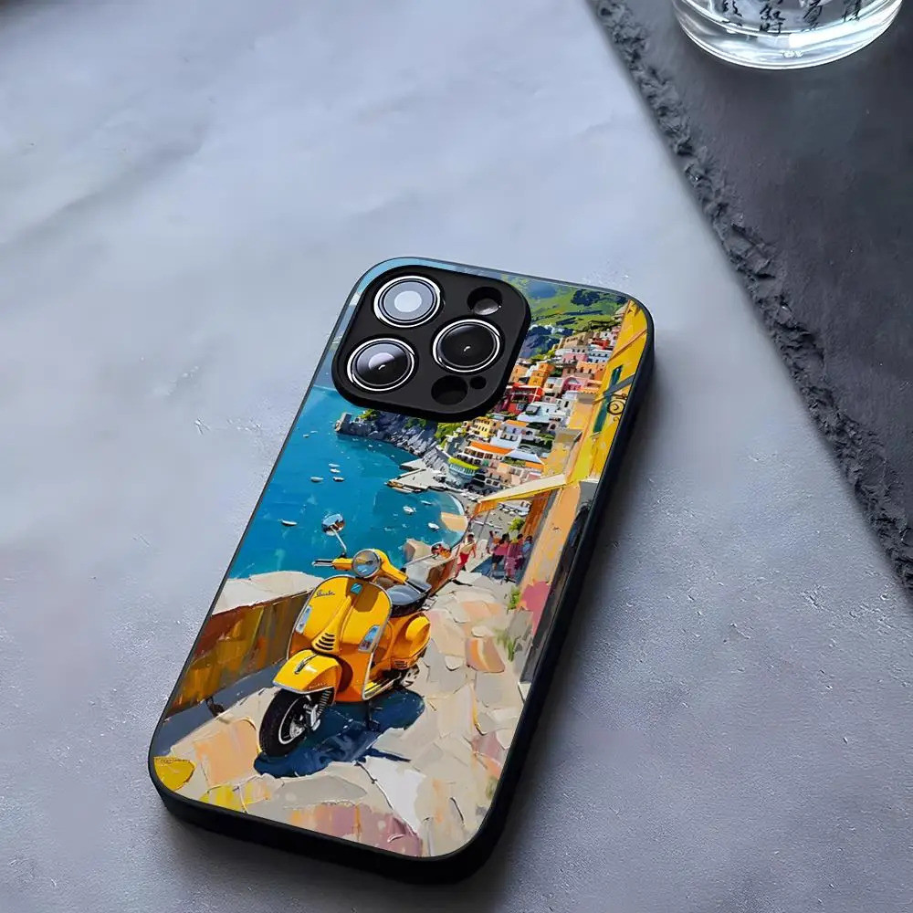 BK-1 V-Vespa Xe Tay Ga Điện Thoại Xe Máy Kính Cường Lực Cho IPhone 13 14 12 16 17.35 11 Pro XS Max Plus Mini X XR SE2020 Coque