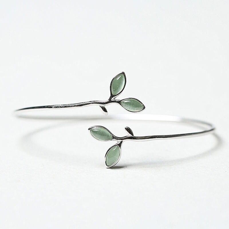 Vòng tay Opal Bạc Sterling Vòng tay đơn giản Mở có thể điều chỉnh