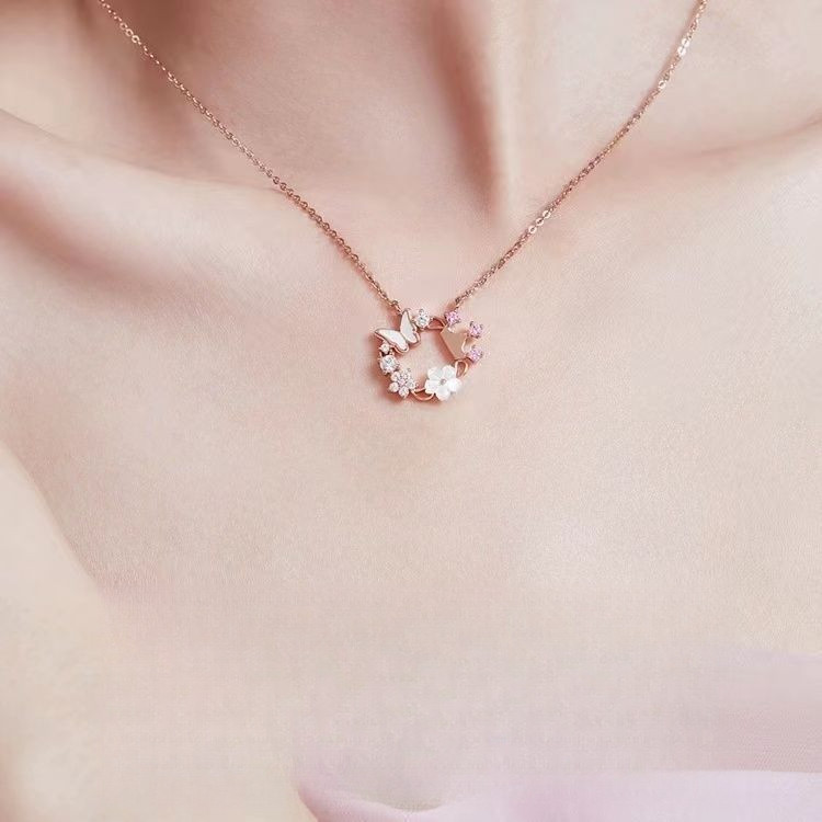 Dây chuyền nữ thời trang mới thiết kế nhỏ tươi 925 bạc sterling hoa bướm vương miện