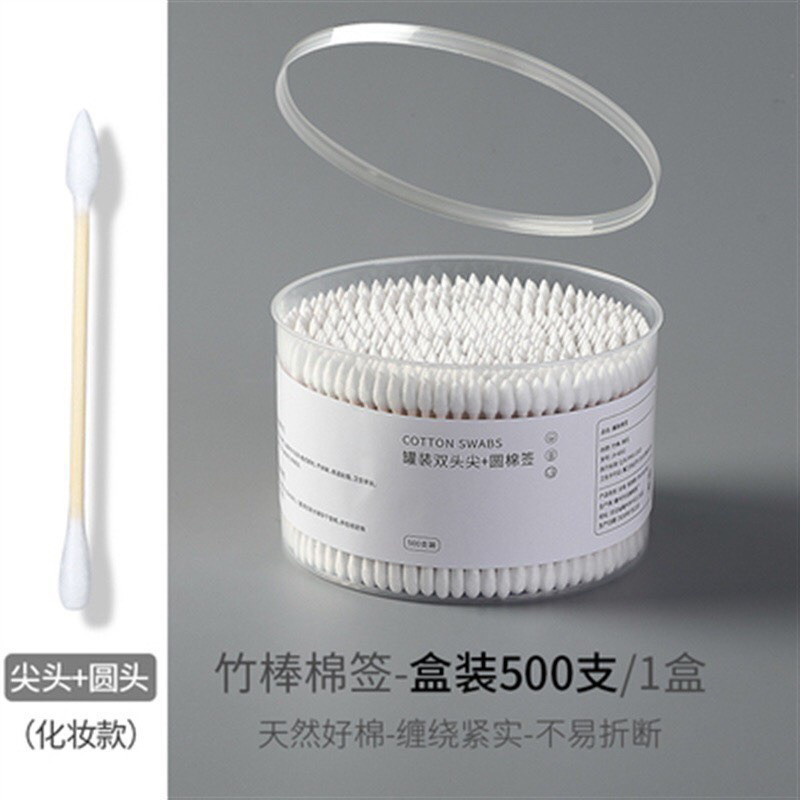 Tăm bông người lớn thân gỗ hộp 500 que nội địa Trung, 🌸free ship🌸 que bông gỗ trang điểm 2 đầu đồ dùng gia đình
