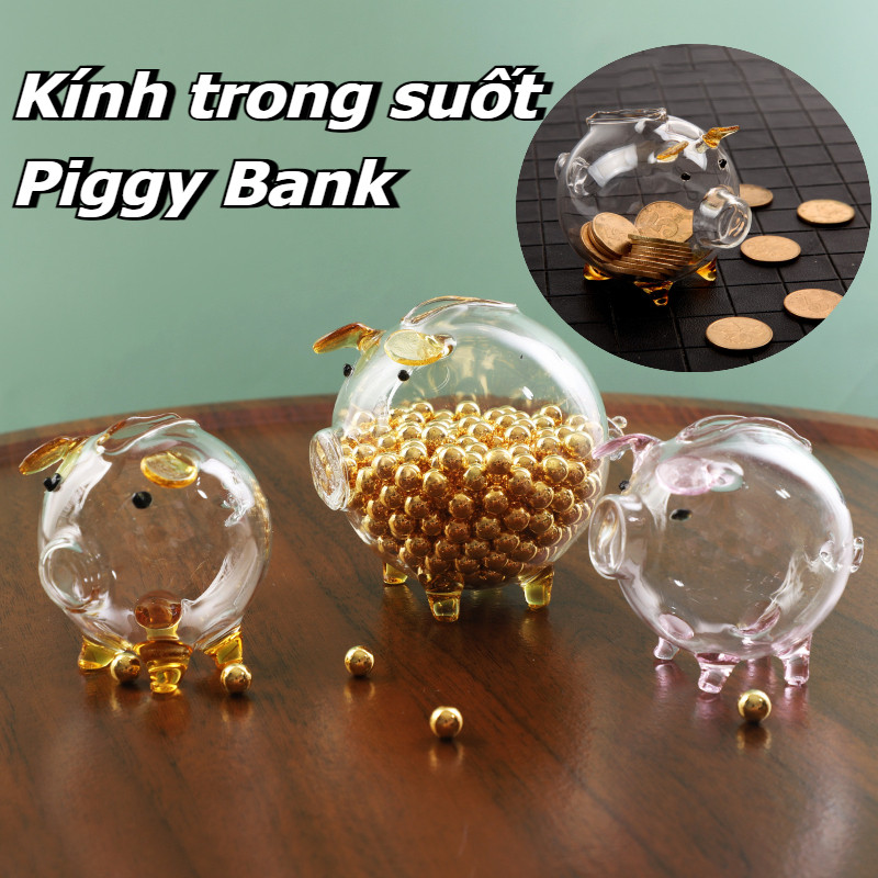 Ngân hàng heo đất trong suốt,Kính trong suốt Piggy Bank,Ống Heo Đất Tiết Kiệm,Để Bàn Trang Trí