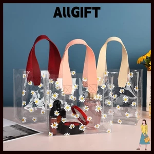 AllGIFT Túi mua sắm trong suốt, Túi Tote tay cầm Little Daisy, Túi đựng đồ chống nước trong suốt PVC