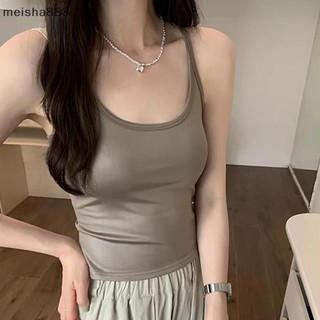 Meisha888 American Hot Girls Da PU Màu Trơn Spaghetti Dây Đeo Không Tay Slim Camisole Có Miếng Lót Ngực Đẹp