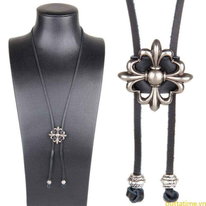 Tốt nhất Cross Flower Cowboy Bolo Tie Dây da nhân tạo phương Tây Vòng cổ cà vạt