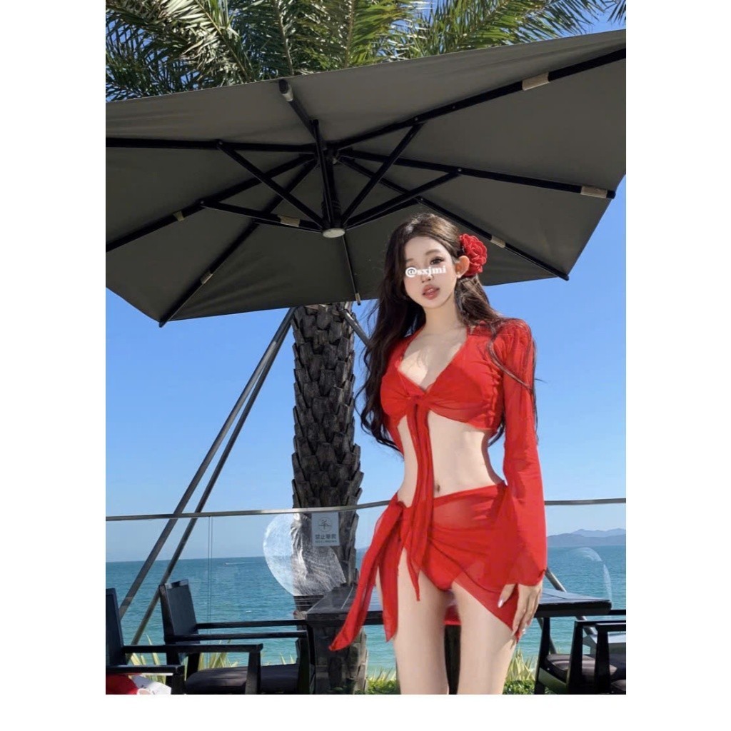 Set bộ đồ bơi bikini 4 chi tiết kèm đệm mút + hoa cài tóc phong cách sexy gợi cảm XIMIXI BKN60