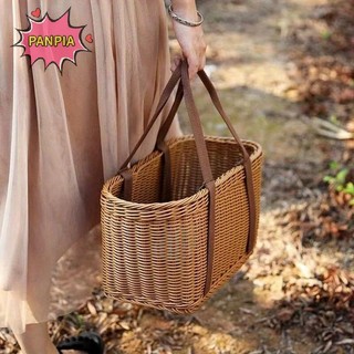 [Pnpia] Giỏ dã ngoại dệt tay giả mây Giỏ mua sắm lớn Giỏ đựng rau quả có tay cầm Boutique