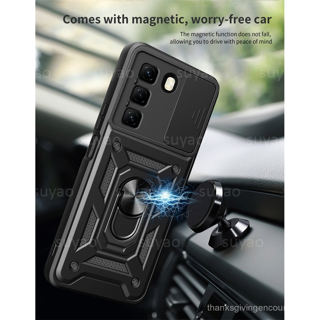 Ốp điện thoại cho Realme 14X 5G 2025, có giá đỡ nhẫn, ốp bảo vệ camera trượt đẩy kéo, chống sốc, viền mềm, vỏ PC cứng phía sau