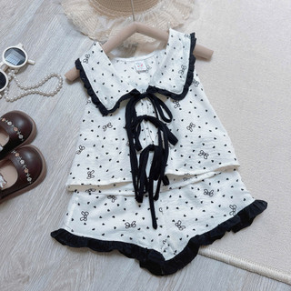 Set Bộ Hè Buộc Nơ Trước Cách Điệu Cho Bé Gái Đi Học Đi Chơi- Chất Đũi Mềm