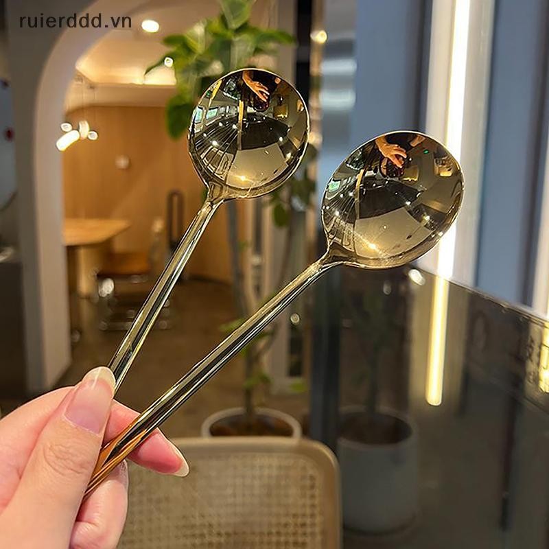 # ruierdd # Thìa nhà bếp vuông lớn bằng thép không gỉ Muỗng súp cơm đáy phẳng cho món tráng miệng Kem phục vụ thìa Bộ đồ ăn.