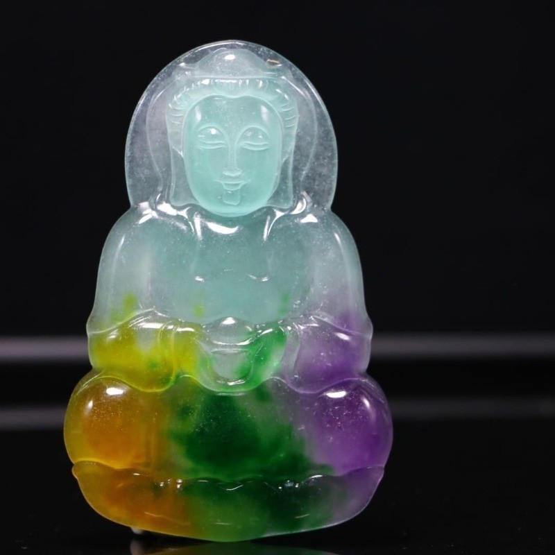 Đá Tự Nhiên Mặt Dây Chuyền Nhiều Màu Sắc Đá Trong Suốt Guanyin Bodhisattva Nam Nữ Mặt Dây Chuyền