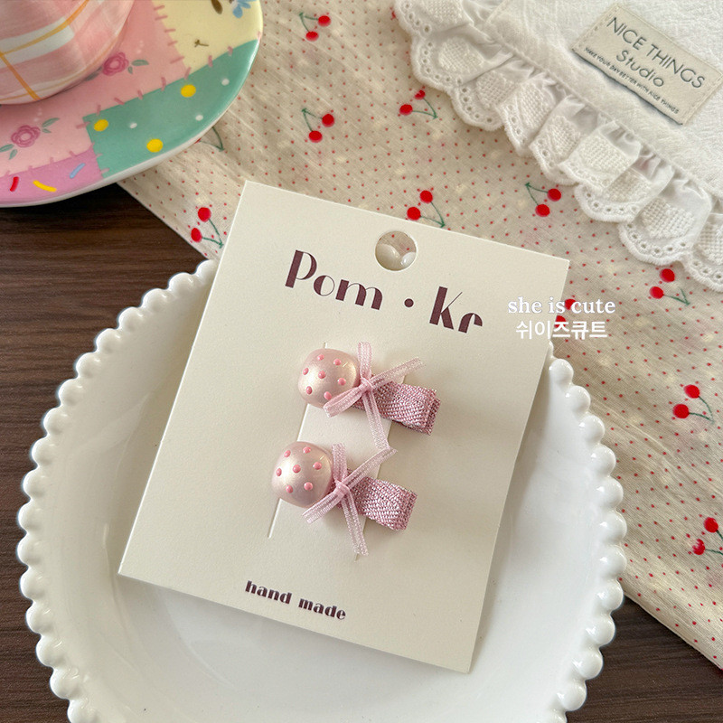 Mới Hàn Quốc Cô Gái Dễ Thương Màu Hồng Chấm Bi Kẹp Tóc Đuôi Ngựa Dây Buộc Tóc