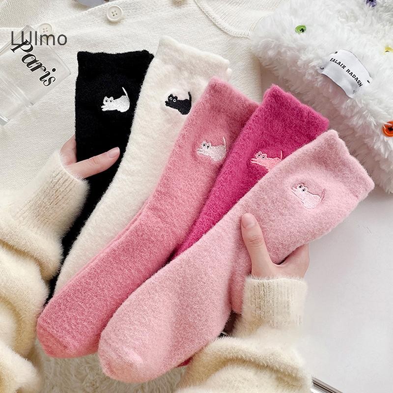 Luimo Dễ Thương Chồn Lông Cừu Siêu Mềm Tất Dành Cho Nữ Mùa Đông Ấm Áp Chồn Dệt Kim Dày Sang Trọng Ấm Áp Ngủ Nhà Lông Tơ Tất SBS