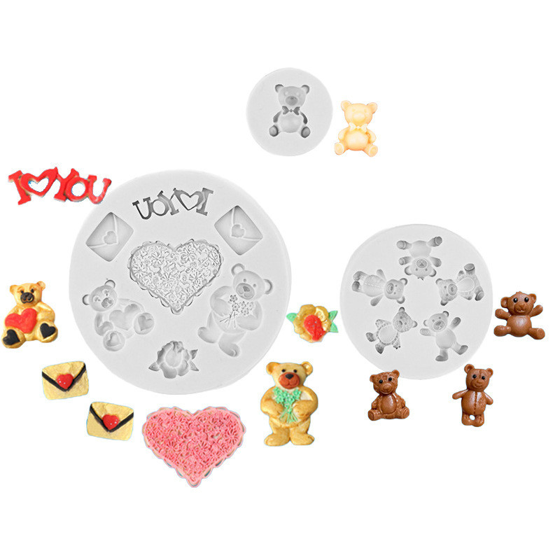 Hoạt Hình Gấu Khuôn Silicon Món Tráng Miệng Bàn Khuôn Socola Trang Trí Bánh Dụng Cụ Nướng Bánh Fondant Bánh Epoxy Khuôn
