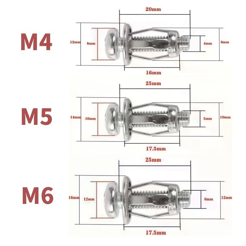 20 PCS Bộ Đai Ốc Kim Loại m4 m5 m6 m8 Mở Rộng Đai Ốc Vít Cố Định Tường Khô - Dụng Cụ Neo FE123