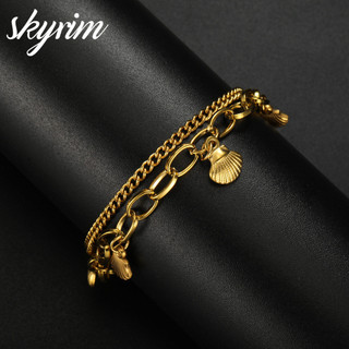 Skyrim Vỏ Mặt Dây Chuyền Vòng Tay Thép Không Gỉ Nữ Hai Lớp Dây Chuyền Trang Sức Thời Trang