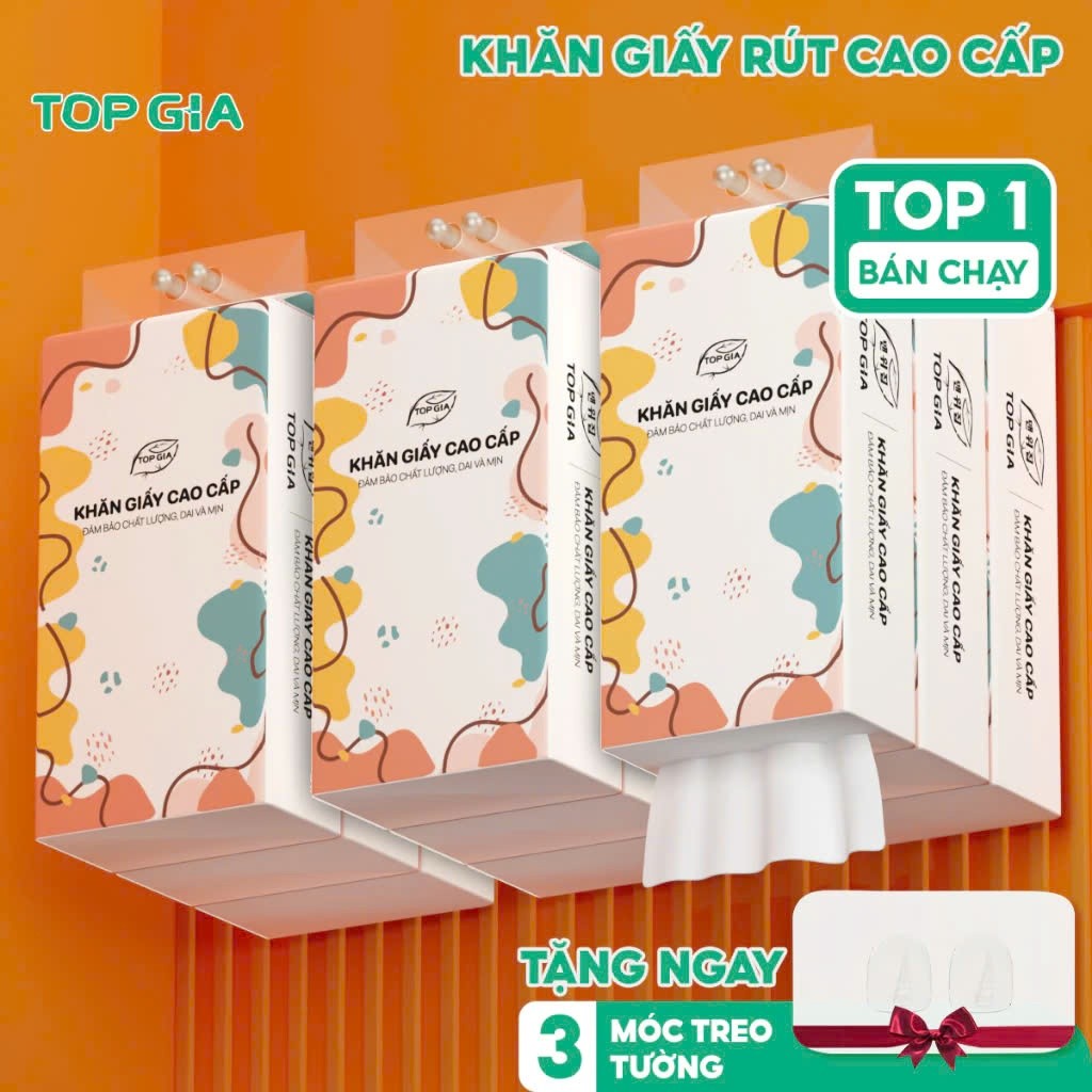 (THÙNG 6 BỊCH) Giấy vệ sinh treo tường Top Gia thùng 6 bịch đa sắc làm từ bột gỗ nguyên chất, 1280 tờ 4 lớp dày dặn