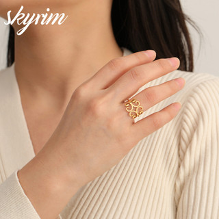 SKYRIM Titan Nhẫn Thép Không Gỉ Rỗng Vàng Họa Tiết Bướm Thiết Kế Trang Sức Thời Trang Cho Nữ