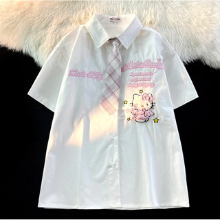 Cute Shirt Design polo Summer Short Sleeve Shirt ins Men and Women College Style Niche kitty Cat Japanese Style Shirt