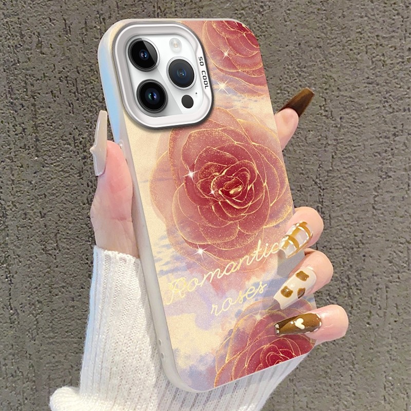 Ốp Lưng Cứng Tương Thích Với IPhone 7 8 Plus SE2 SE3 X Xs XR XsMax 11 12 13 14 15 16 Pro Max 12mini 13mini 14Plus 15Plus 16Plus Vỏ Hoa Hồng Ba Màu Xanh