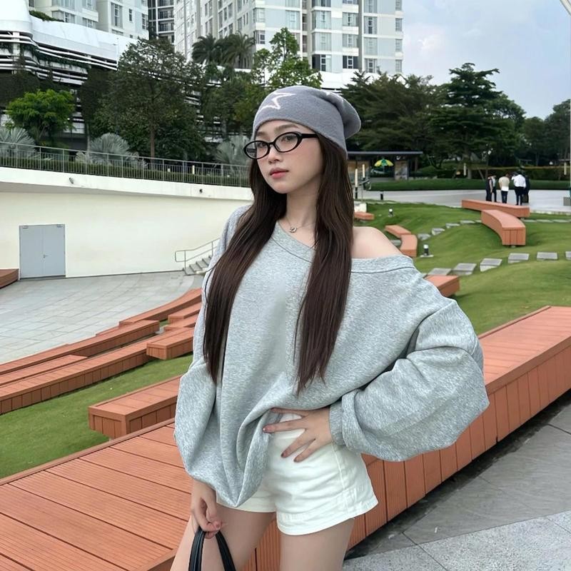 Áo Sweater Nữ Trơn Tay Dài Lệch Vai PINKSTORE29 Phong Cách Basic A51229