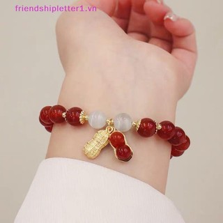 {Fh Fashion} Vòng tay đính cườm may mắn năm mới Hạt đỏ thanh lịch Mặt dây chuyền đậu phộng Vòng tay quyến rũ Trang sức phong cách Trung Quốc dành cho nữ Quà tặng lễ hội.