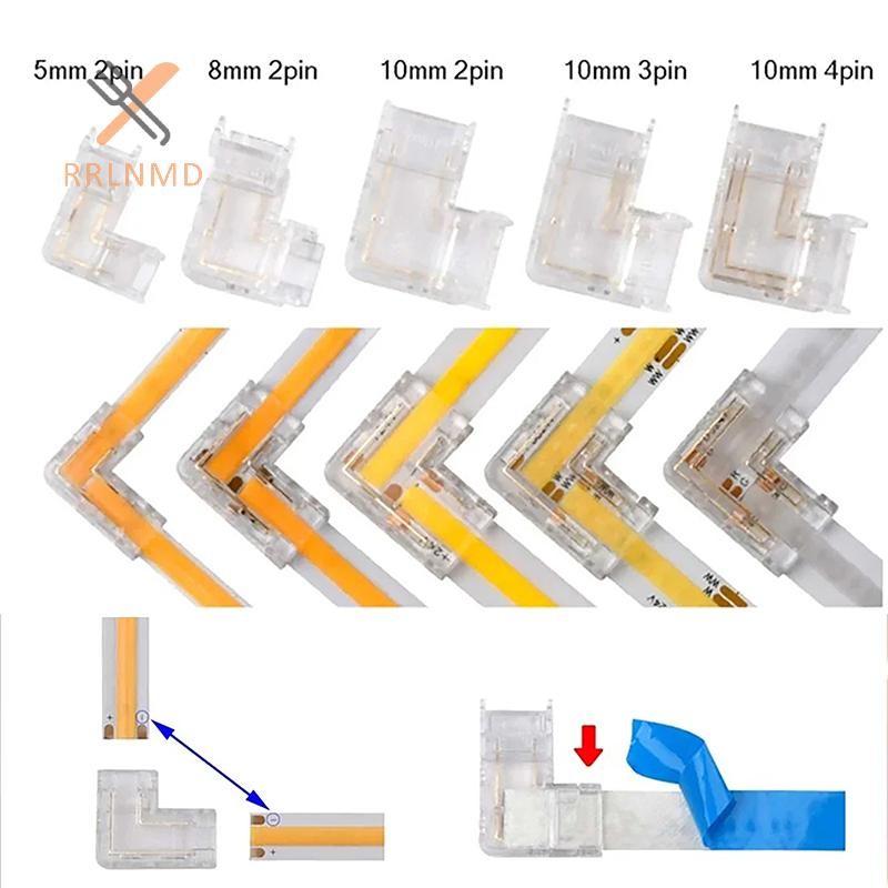 Rrlnmd 5 / 8 / 10MM 2 / 3 / 4Pin FOB COB RGB CCT Băng Đèn LED Dải Đầu nối không hàn Liền mạch Hình chữ L Đầu nối góc 90 độ DIY MỚI