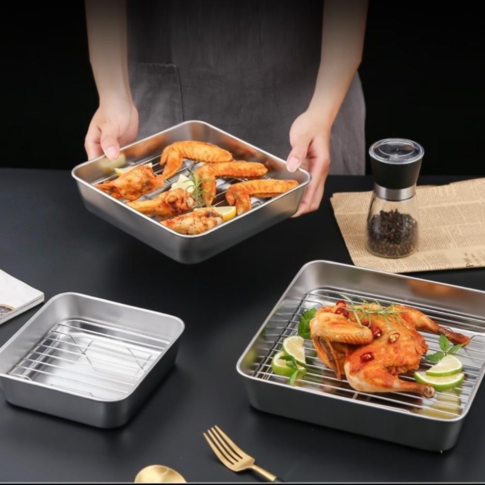 Khay BBQ ANHUITYJ, Dụng cụ nướng Chảo nướng bằng thép không gỉ 304, Giá làm mát chống dính hình chữ nhật abong ntt95