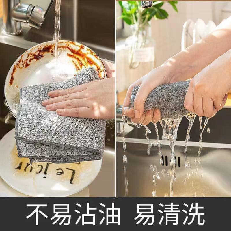 1 khăn lau tay lau bếp 2 mặt 2 chất liệu, màu ghi sạch sẽ