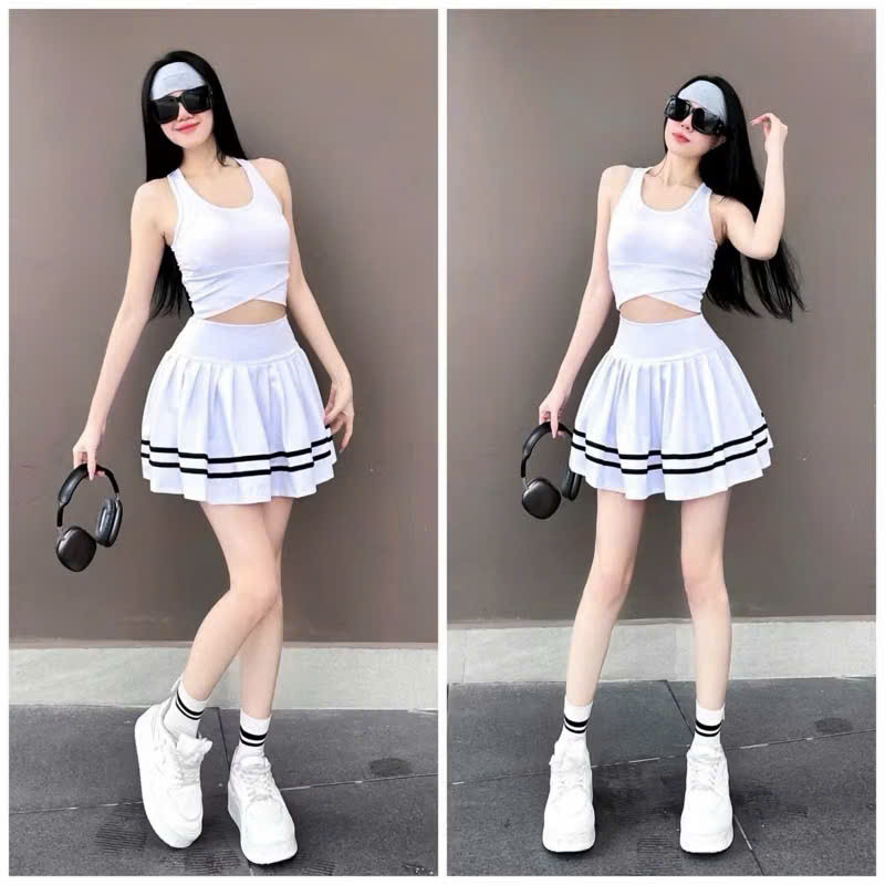 Bộ váy thể thao tập aerobic, tập nhảy, đi bơi, Pickleball ... chất thun poly co giãn