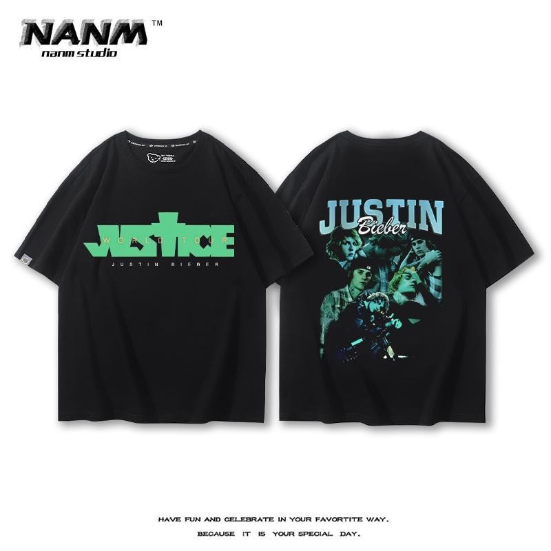 Justin Bieber Justin Bieber Áo Thun Tay Ngắn Nam Nữ Cùng Phong Cách Mùa Hè Cotton Nguyên Chất Đường Phố Mỹ Nửa Tay