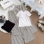 Sét Bộ Quần Đũi Xốp Kẻ Sọc Vằn + Mix Áo Thun Tăm Croptop trơn Dáng Ngắn-THU BIO98