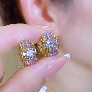 Sang Trọng Siêu Nhấp Nháy Tím Kim Cương Giả Vòng Tròn Khóa Tai Nữ Niche Thiết Kế Tinh Tế Bông Tai Hai Mặt Thời Trang