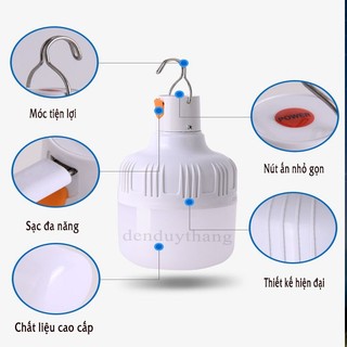 Bóng đèn tích điện 100w siêu sáng có móc treo tiện lợi dùng khi mất điện dã ngoại
