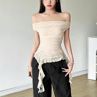 Áo Thun Bigsize Nữ Kiểu Trễ Vai Lưới Tua Rua Vải Mềm Mại Co Giãn Bo Eo Tôn Dáng Quyến Rũ Sang Trọng -  A280