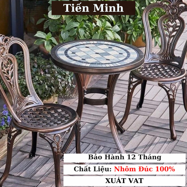 Bộ bàn ghế ban công ngoài trời Nhôm đúc đẹp Bàn ghế sân vườn ngoài trời mặt đá gốm Bộ bàn ghế - TM35