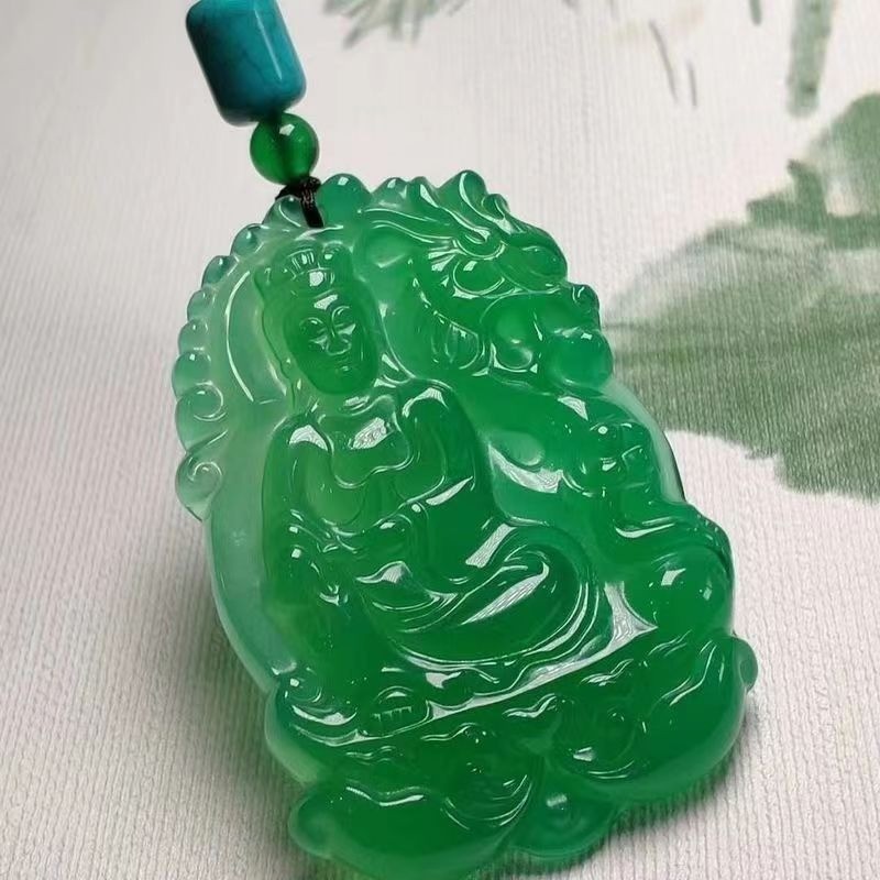 Cao Băng Hoàng Đế Xanh Mã Não Chalcedony Rồng Tốt Lành Quan Âm Mặt Dây Chuyền Nam Nữ Maitreya Phật Mặt Dây Chuyền