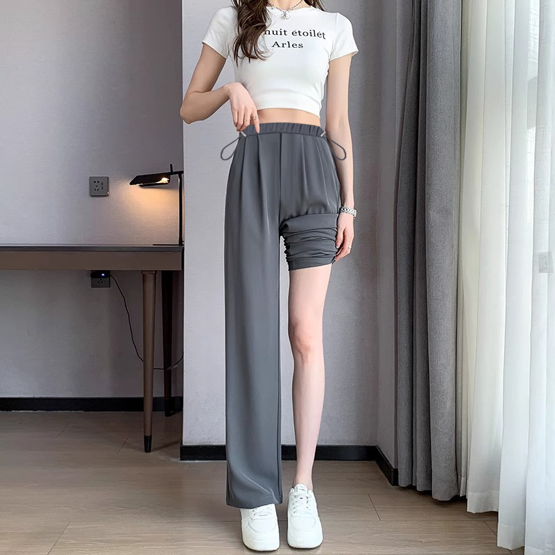 Quần bà bầu mùa hè 2025 Phong cách mỏng Drape Quần thẳng rộng