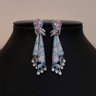 Kim Cương Thắt Nút Nước Thả Tua Rua Bông Tai Pháp Retro Sang Trọng Bông Tai Cao Cấp Độc Đáo Nữ