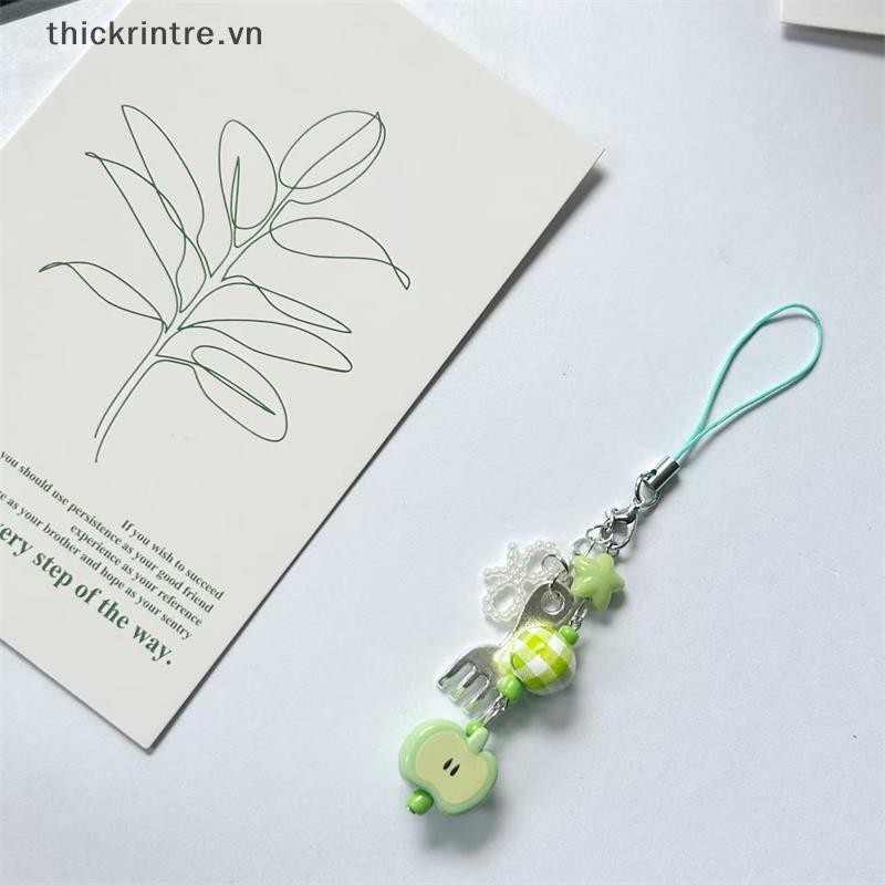 THI Dễ Thương Ngọt Ngào Ngôi Sao Xanh Nơ Hạt Móc Khóa Mặt Dây Đeo Điện Thoại Di Động Dây Ba Lô Quyến Rũ Túi Trang Trí Quà Tặng Nữ Tính VN