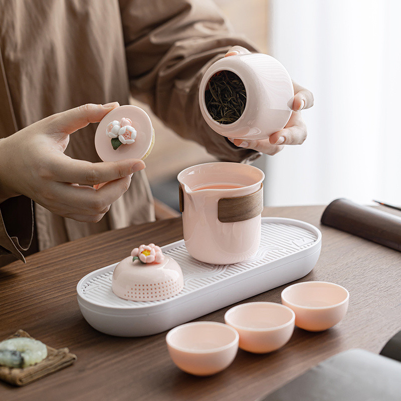 Hồng Nguyên Chất Tay Đính Hoa Nữ Bộ Trà Tươi & Nồi Ly Hợp & Bộ Trà Du Lịch & Cốc Nhanh Di Động