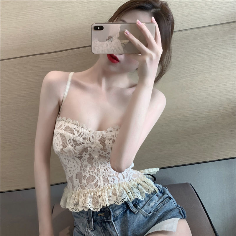 ✨1118 Người Khen ngợi Mùa Hè Ren Sling Thiết Kế Cảm Thấy Thích Hợp Bên Ngoài Mặc Áo Vest Nữ Bên Trong Mặc Pháp Ống Top Ngắn Top 25.4.22